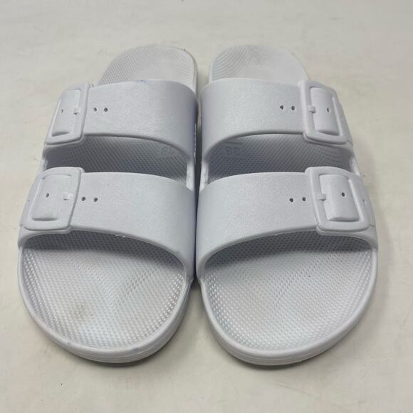 Freedom Moses Two Band Slide White Casual Sandals Slippers Womens Size 8.5 - Picture 3 of 8
